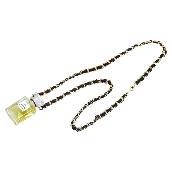 シャネル NO19 EAU DE PARFUM 香水瓶 ネックレス クリア ゴールド ブラック ガラス メッキ ベロア レディース CHANEL 【中古】