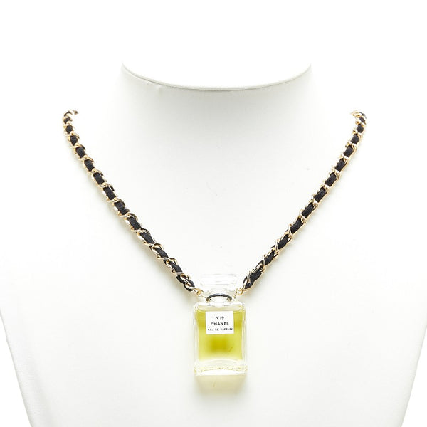 シャネル NO19 EAU DE PARFUM 香水瓶 ネックレス クリア ゴールド ブラック ガラス メッキ ベロア レディース CHANEL 【中古】