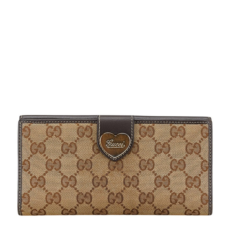 グッチ GGキャンバス ハート ロゴ 長財布 203550 ベージュ ブラウン キャンバス レザー レディース GUCCI 【中古】