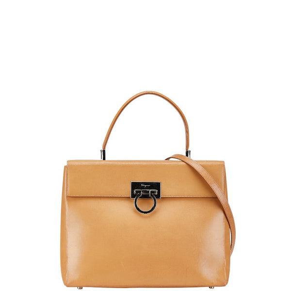 サルヴァトーレフェラガモ ガンチーニ ハンドバッグ ショルダーバッグ 2WAY ベージュ レザー レディース Salvatore Ferragamo 【中古】