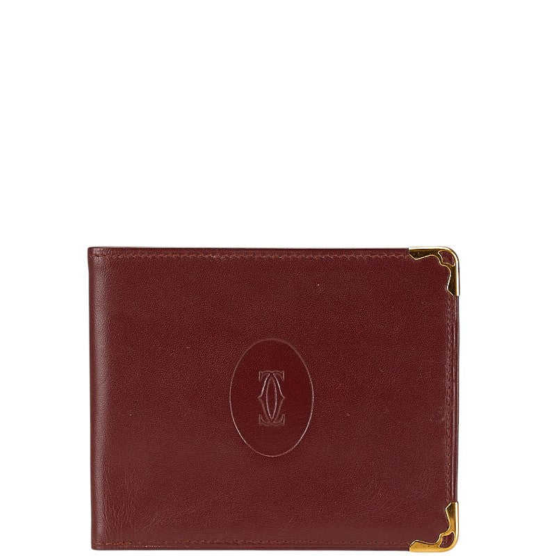 カルティエ マストライン 札入れ ワインレッド ボルドー レザー レディース CARTIER 【中古】