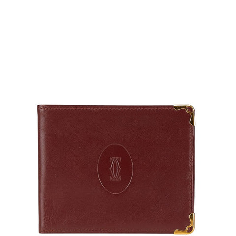 カルティエ マストライン 札入れ ワインレッド ボルドー レザー レディース CARTIER 【中古】