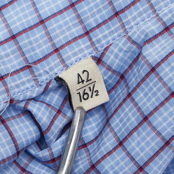 グッチ 格子チェック GG刺繍 長袖シャツ サイズ:42 654926 ブルー レッド コットン メンズ GUCCI 【中古】