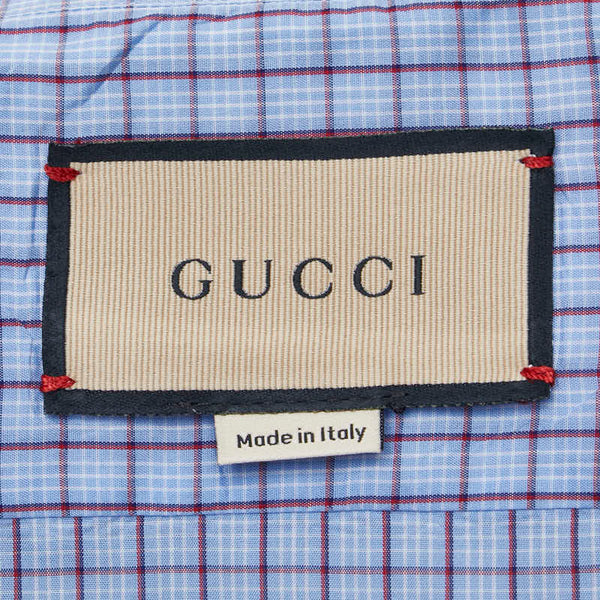 グッチ 格子チェック GG刺繍 長袖シャツ サイズ:42 654926 ブルー レッド コットン メンズ GUCCI 【中古】