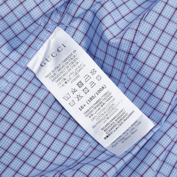 グッチ 格子チェック GG刺繍 長袖シャツ サイズ:42 654926 ブルー レッド コットン メンズ GUCCI 【中古】