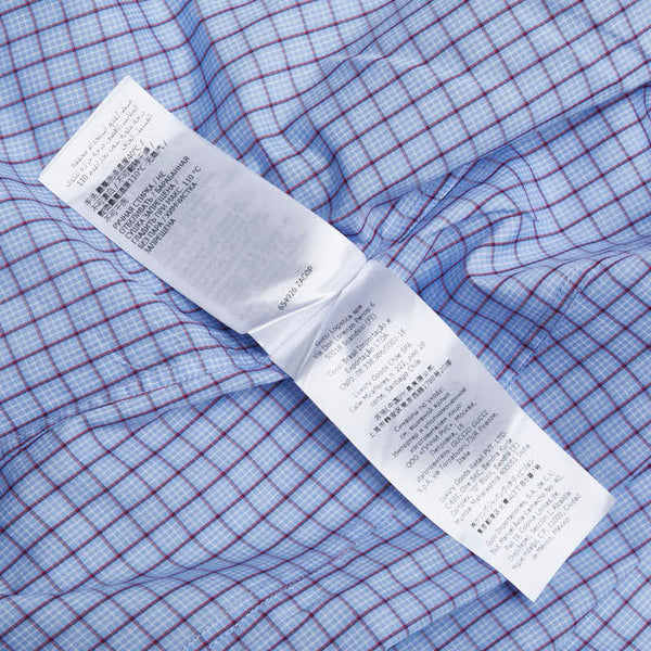 グッチ 格子チェック GG刺繍 長袖シャツ サイズ:42 654926 ブルー レッド コットン メンズ GUCCI 【中古】