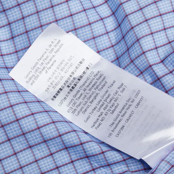 グッチ 格子チェック GG刺繍 長袖シャツ サイズ:42 654926 ブルー レッド コットン メンズ GUCCI 【中古】