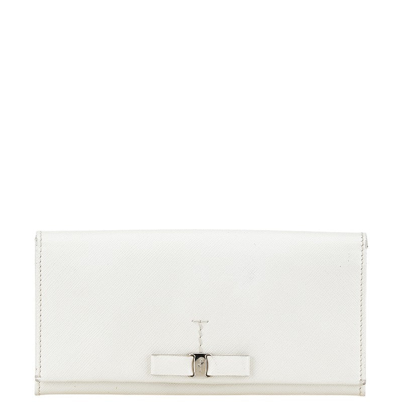 サルヴァトーレフェラガモ ヴァラリボン 長財布 JP-22-B480 ホワイト レザー レディース Salvatore Ferragamo 【中古】