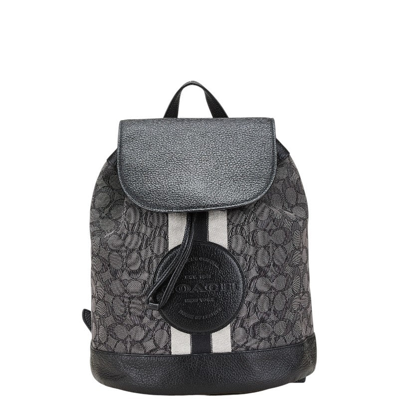 コーチ シグネチャ ドローストリング リュック バックパック CE601 FCE601 ブラック グレー キャンバス レザー レディース COACH 【中古】