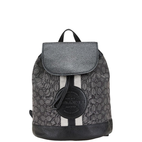 コーチ シグネチャ ドローストリング リュック バックパック CE601 FCE601 ブラック グレー キャンバス レザー レディース COACH 【中古】