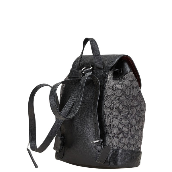 コーチ シグネチャ ドローストリング リュック バックパック CE601 FCE601 ブラック グレー キャンバス レザー レディース COACH 【中古】