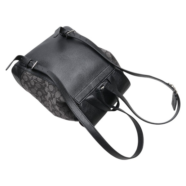 コーチ シグネチャ ドローストリング リュック バックパック CE601 FCE601 ブラック グレー キャンバス レザー レディース COACH 【中古】