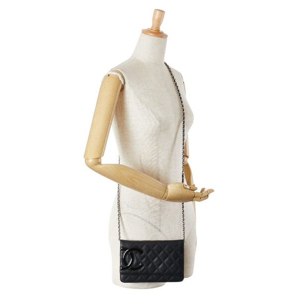 シャネル カンボンライン ココマーク チェーン ショルダーバッグ ウォレットチェーン ブラック ラムスキン エナメル レディース CHANEL 【中古】