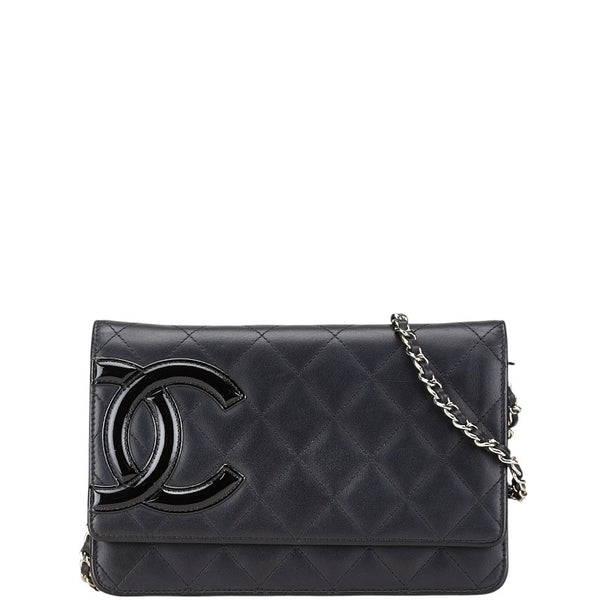 シャネル カンボンライン ココマーク チェーン ショルダーバッグ ウォレットチェーン ブラック ラムスキン エナメル レディース CHANEL 【中古】