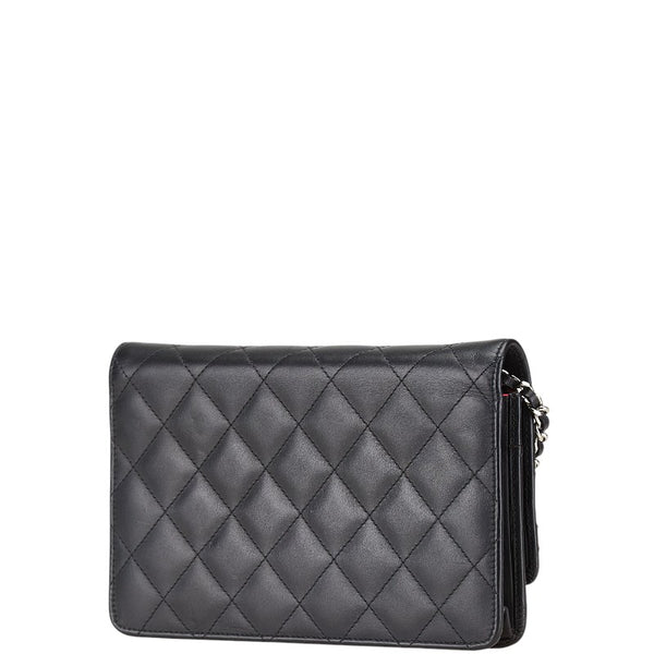 シャネル カンボンライン ココマーク チェーン ショルダーバッグ ウォレットチェーン ブラック ラムスキン エナメル レディース CHANEL 【中古】