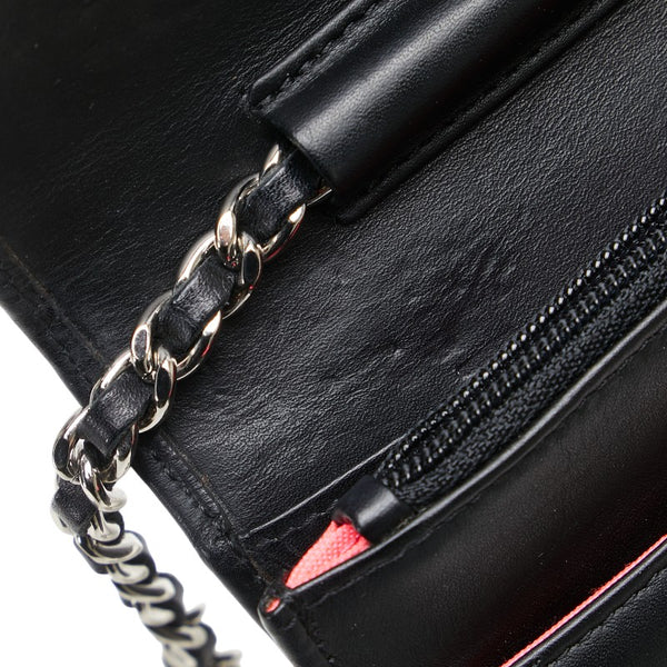 シャネル カンボンライン ココマーク チェーン ショルダーバッグ ウォレットチェーン ブラック ラムスキン エナメル レディース CHANEL 【中古】