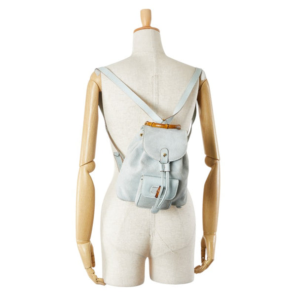 グッチ バンブー リュック バックパック 003 3444 0030 グリーン ブルー スウェード レザー レディース GUCCI 【中古】