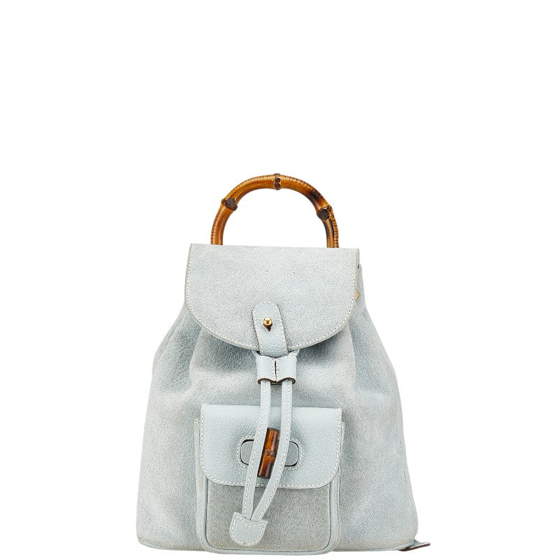 グッチ バンブー リュック バックパック 003 3444 0030 グリーン ブルー スウェード レザー レディース GUCCI 【中古】
