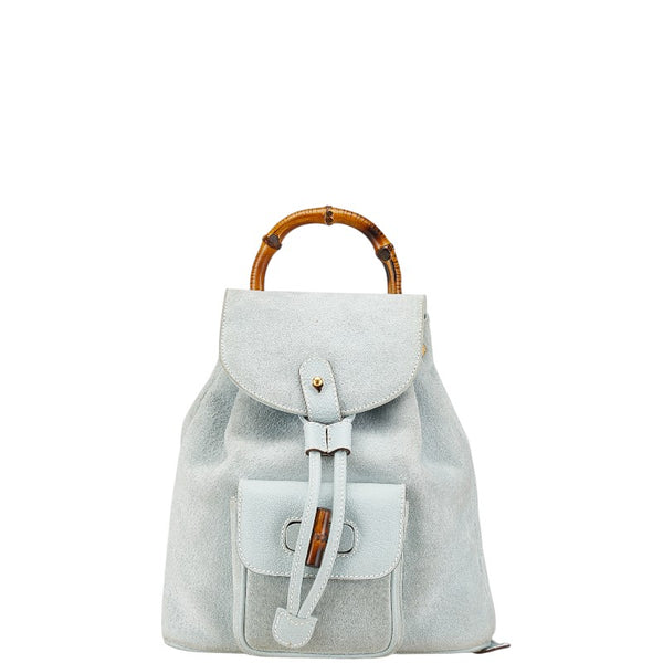 グッチ バンブー リュック バックパック 003 3444 0030 グリーン ブルー スウェード レザー レディース GUCCI 【中古】