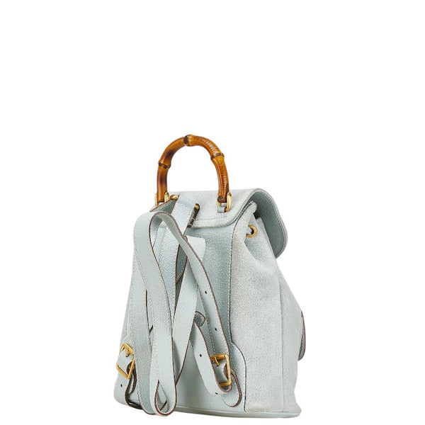 グッチ バンブー リュック バックパック 003 3444 0030 グリーン ブルー スウェード レザー レディース GUCCI 【中古】