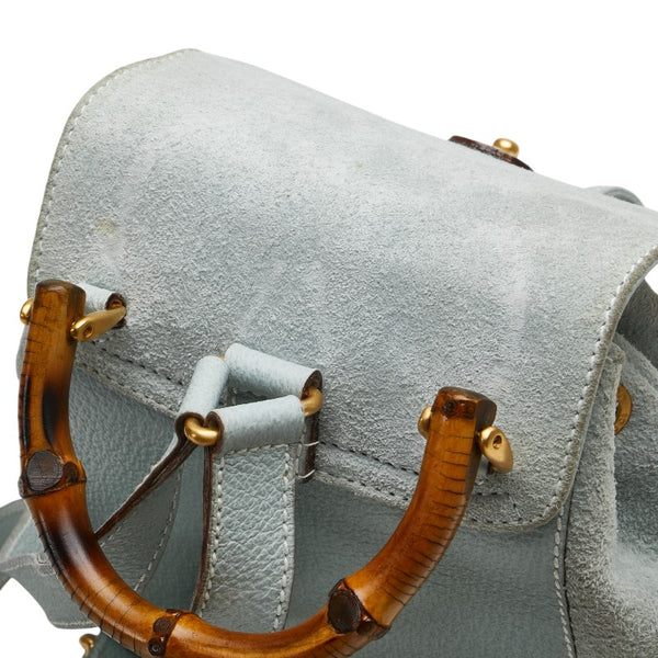 グッチ バンブー リュック バックパック 003 3444 0030 グリーン ブルー スウェード レザー レディース GUCCI 【中古】