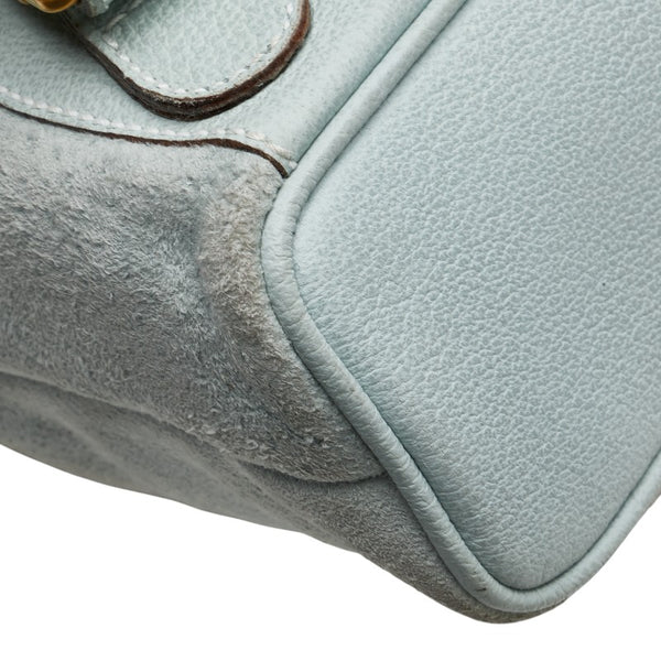 グッチ バンブー リュック バックパック 003 3444 0030 グリーン ブルー スウェード レザー レディース GUCCI 【中古】