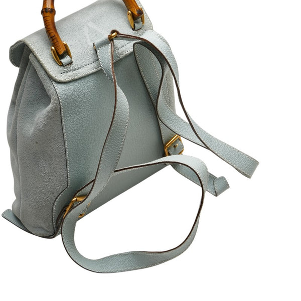 グッチ バンブー リュック バックパック 003 3444 0030 グリーン ブルー スウェード レザー レディース GUCCI 【中古】