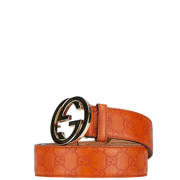 グッチ グッチシマ インターロッキングG ベルト 95/38 114876 オレンジ レザー メンズ GUCCI 【中古】