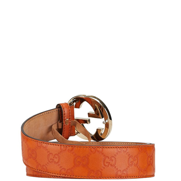 グッチ グッチシマ インターロッキングG ベルト 95/38 114876 オレンジ レザー メンズ GUCCI 【中古】