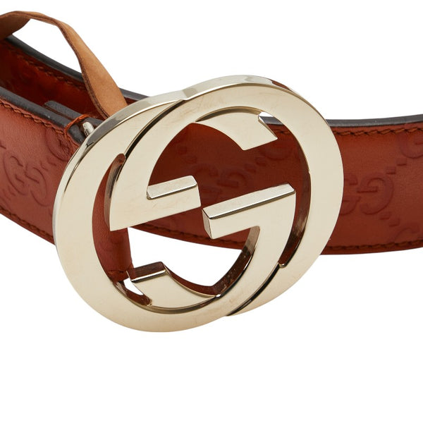 グッチ グッチシマ インターロッキングG ベルト 95/38 114876 オレンジ レザー メンズ GUCCI 【中古】