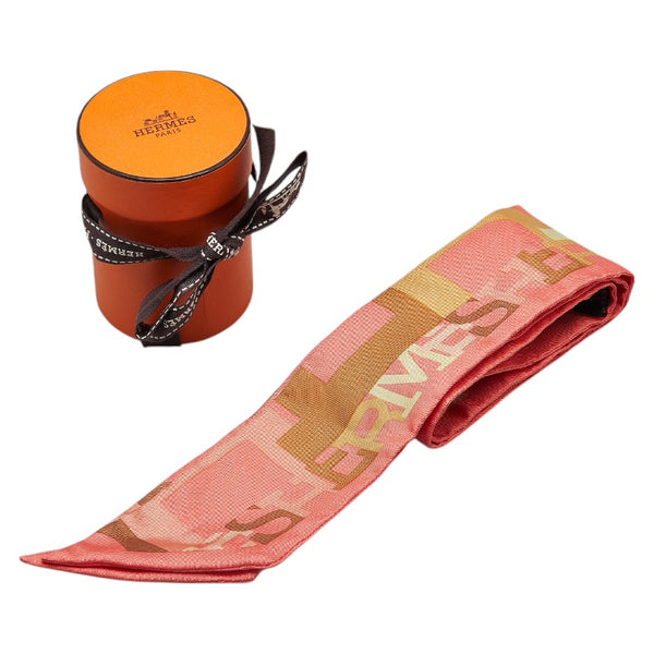 エルメス ツイリー キャピタルズ スカーフ ピンク マルチカラー シルク レディース HERMES 【中古】