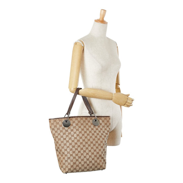 グッチ GGキャンバス トートバッグ 120836 ベージュ ブラウン キャンバス レザー レディース GUCCI 【中古】