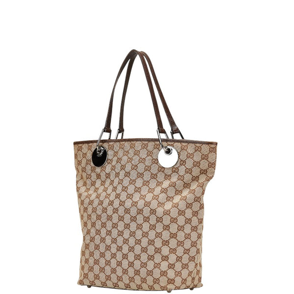 グッチ GGキャンバス トートバッグ 120836 ベージュ ブラウン キャンバス レザー レディース GUCCI 【中古】