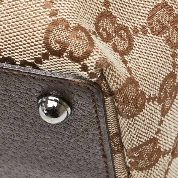 グッチ GGキャンバス トートバッグ 120836 ベージュ ブラウン キャンバス レザー レディース GUCCI 【中古】