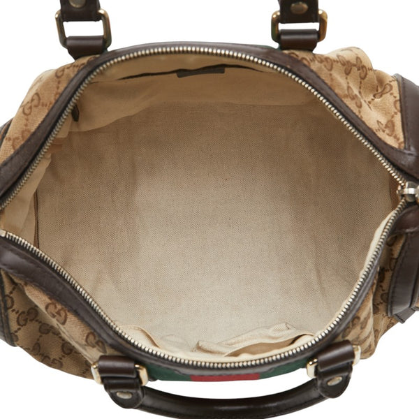 グッチ GGキャンバス シェリーライン ボストンバッグ ショルダーバッグ 2WAY 247205 ブラウン キャンバス レザー レディース GUCCI 【中古】