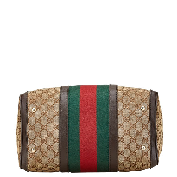 グッチ GGキャンバス シェリーライン ボストンバッグ ショルダーバッグ 2WAY 247205 ブラウン キャンバス レザー レディース GUCCI 【中古】