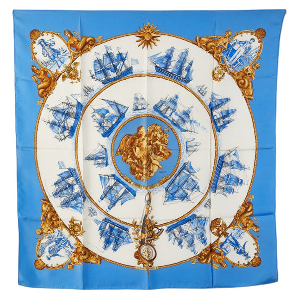 エルメス カレ90 スカーフ ライトブルー マルチカラー レディース HERMES 【中古】