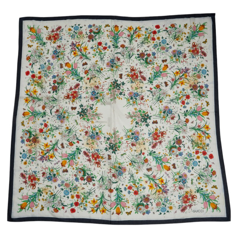 グッチ フローラ スカーフ ホワイト マルチカラー コットン レディース GUCCI 【中古】