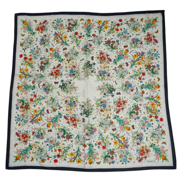 グッチ フローラ スカーフ ホワイト マルチカラー コットン レディース GUCCI 【中古】