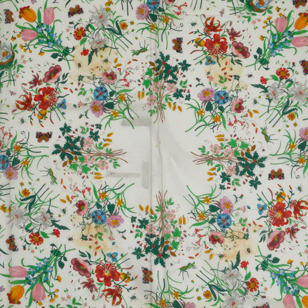 グッチ フローラ スカーフ ホワイト マルチカラー コットン レディース GUCCI 【中古】