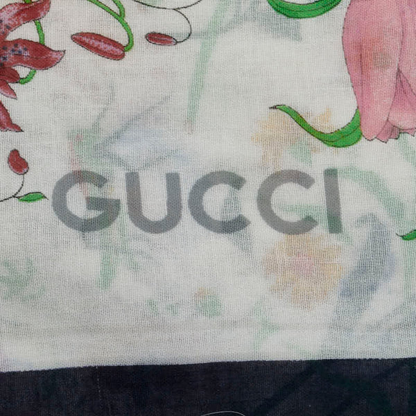 グッチ フローラ スカーフ ホワイト マルチカラー コットン レディース GUCCI 【中古】