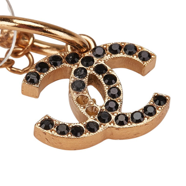 シャネル ココマーク ラインストーン スイング フープ ピアス ゴールド ブラック メッキ レディース CHANEL 【中古】
