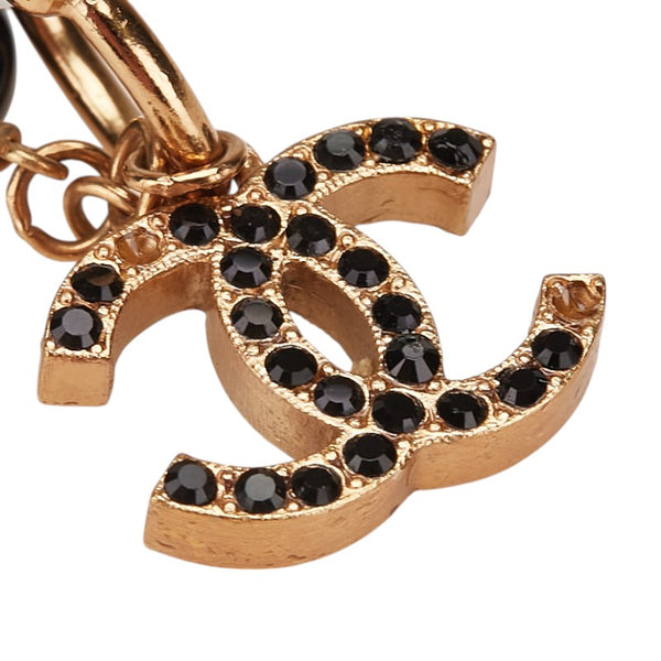 シャネル ココマーク ラインストーン スイング フープ ピアス ゴールド ブラック メッキ レディース CHANEL 【中古】