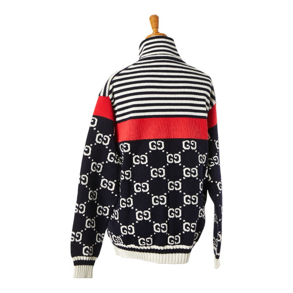 グッチ GG ボーダー ニット ジップアップジャケット サイズ:XS 545701 ブラック ホワイト レッド コットン メンズ GUCCI 【中古】
