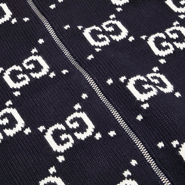 グッチ GG ボーダー ニット ジップアップジャケット サイズ:XS 545701 ブラック ホワイト レッド コットン メンズ GUCCI 【中古】