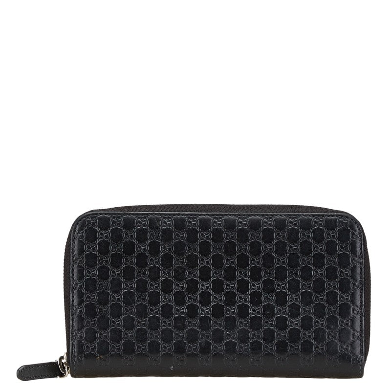 グッチ マイクログッチシマ ラウンドファスナー 長財布 544473 ブラック レザー レディース GUCCI 【中古】