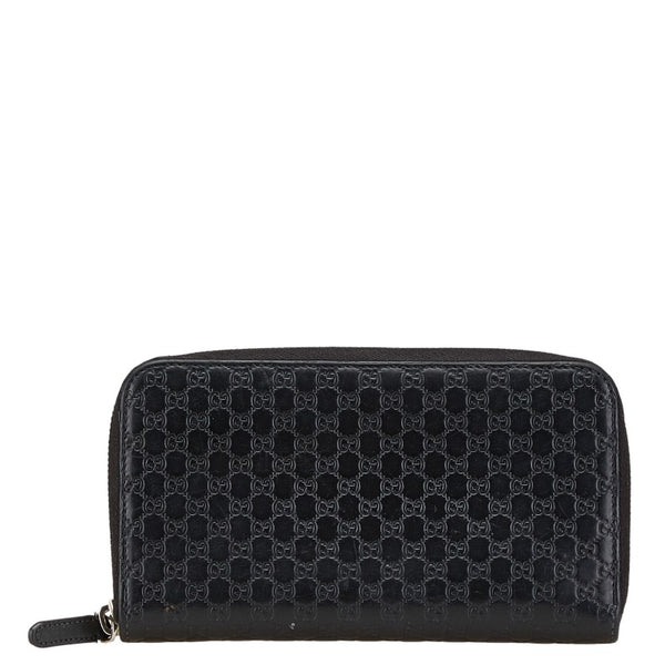 グッチ マイクログッチシマ ラウンドファスナー 長財布 544473 ブラック レザー レディース GUCCI 【中古】
