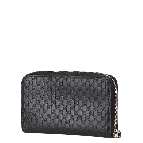 グッチ マイクログッチシマ ラウンドファスナー 長財布 544473 ブラック レザー レディース GUCCI 【中古】