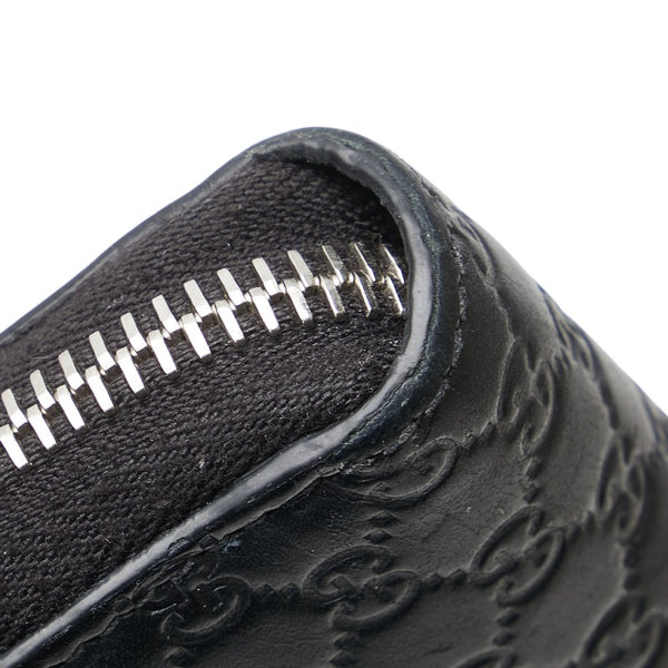 グッチ マイクログッチシマ ラウンドファスナー 長財布 544473 ブラック レザー レディース GUCCI 【中古】