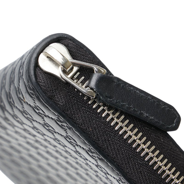 グッチ マイクログッチシマ ラウンドファスナー 長財布 544473 ブラック レザー レディース GUCCI 【中古】